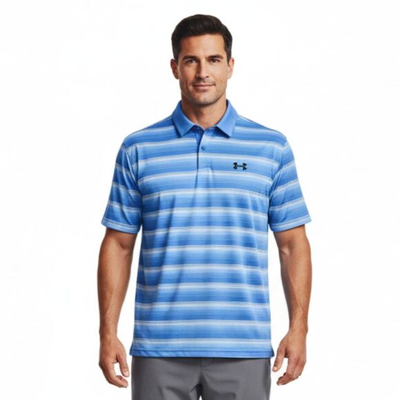 Under Armour Other - Under Armour Striped Polo Shirt Blue HeatGear Golf Collared - Size Large